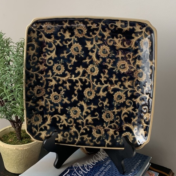 VINTAGE CHINESE PORCELAIN plate COBALT BLUE‎ & GOLD home decor chinoiserie - Picture 2 of 9